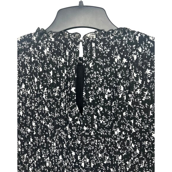 Zara Basic Black & White Floral Pleated Mini Dress Long Sleeves XS - Picture 11 of 15